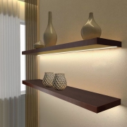 一字板隔板置物架发光墙上装饰架壁挂式带灯层板实木墙壁书架定制